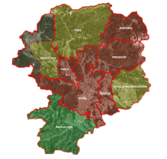 Zemljevid področja delovanja GARS Kranj
